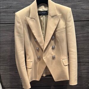Balmain Cream Double-Breasted Blazer